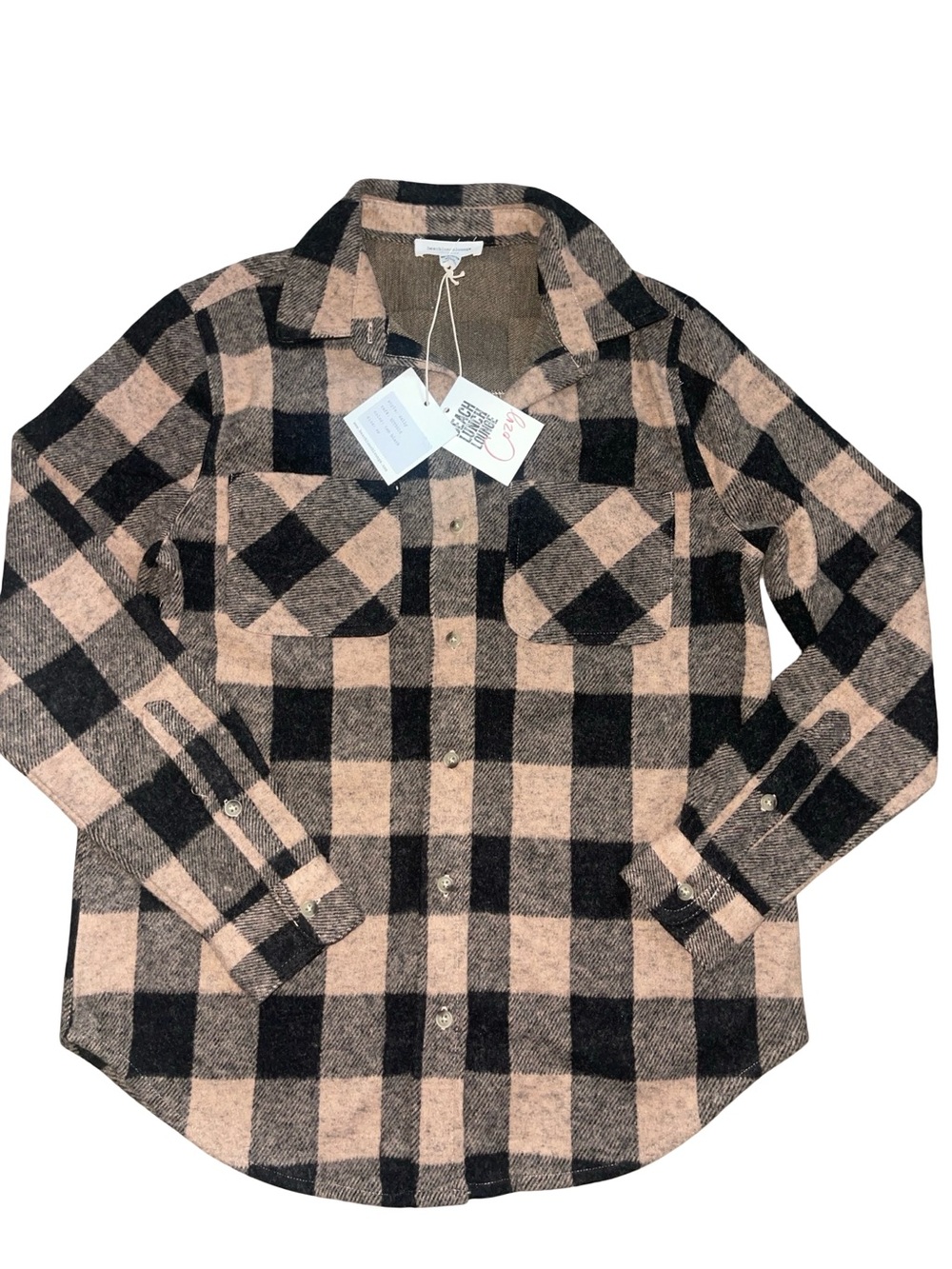 NWT Beach Lunch Lounge Cozy Plaid Flannel Shacket Top Pink Black size XS - Picture 2 of 7